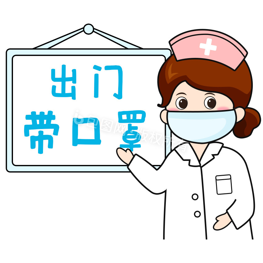 蓝色扁平卡通女护士出门戴口罩GIF图图片
