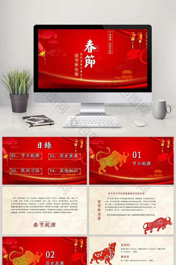 春节节日习俗介绍PPT模板图片图片