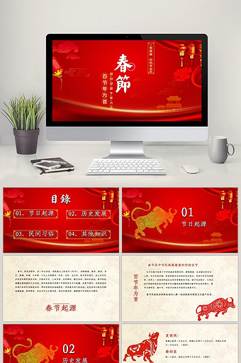 春节节日习俗介绍PPT模板图片