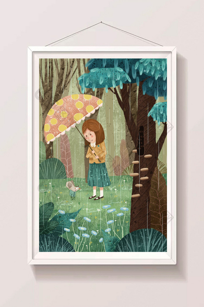 女孩雨中撑伞雨水节气插画图片图片