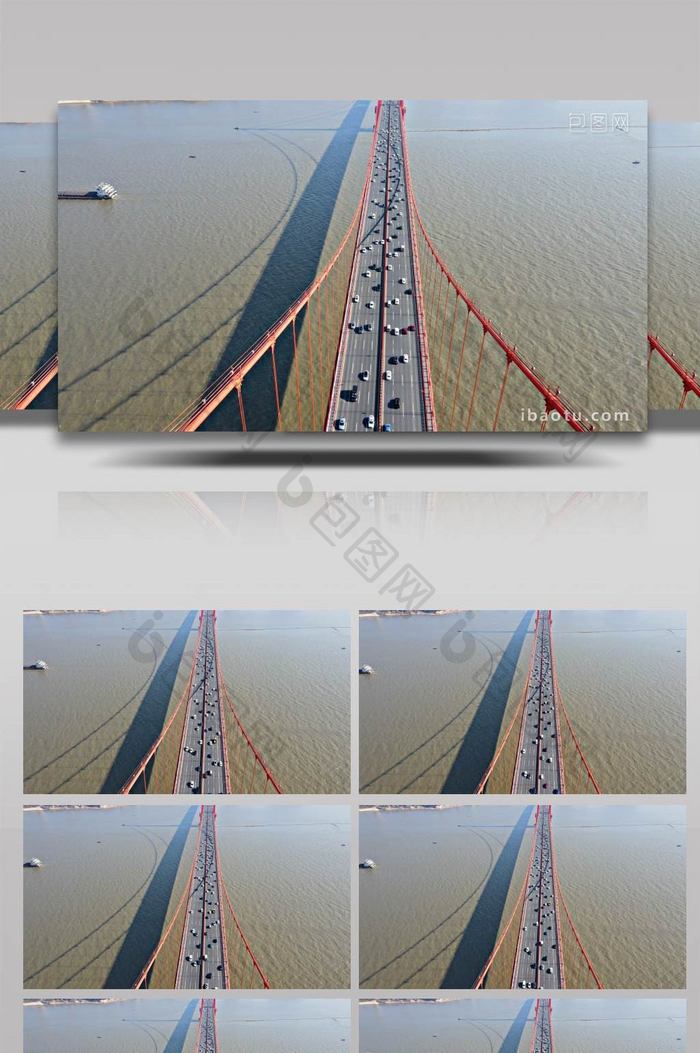 4K武汉鹦鹉洲长江大桥城市发展车流航拍