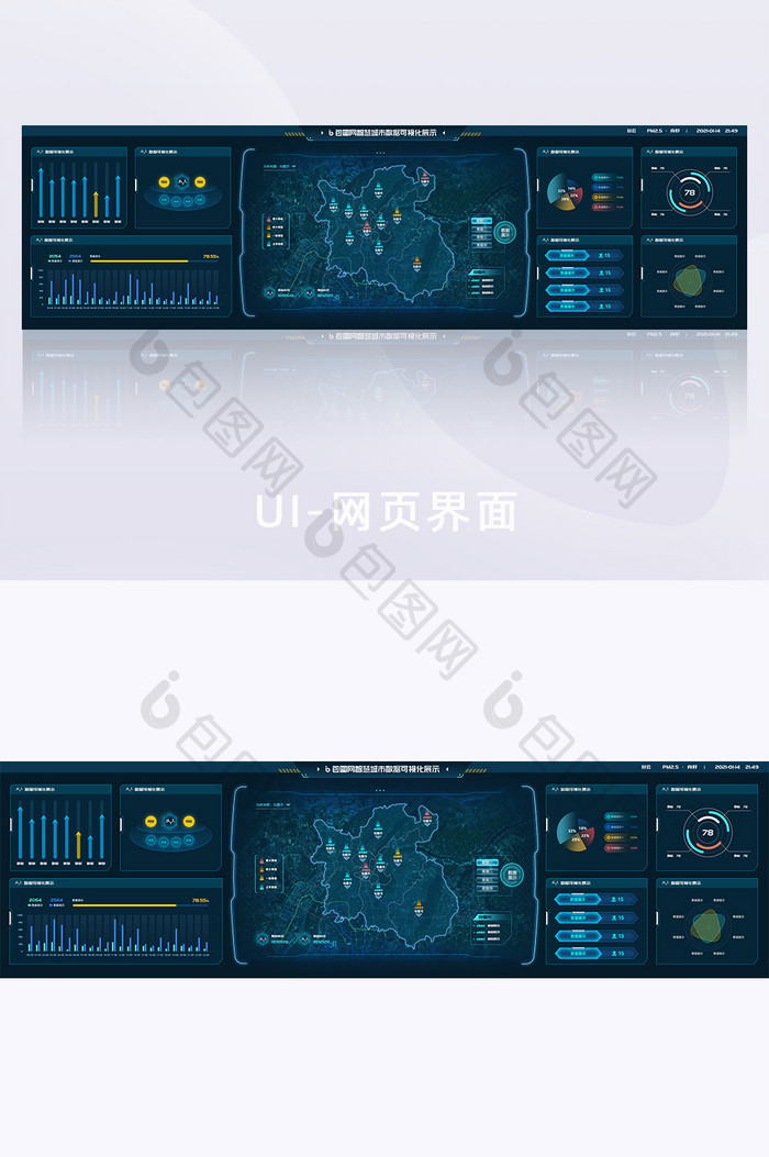 科技感深色智慧城市工业数据可视化超级大屏