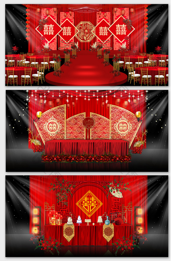 红色大气经典传统中式婚礼效果图图片图片