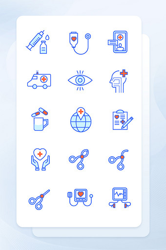 蓝色线描填充医疗用品手机主题图标UI素材图片