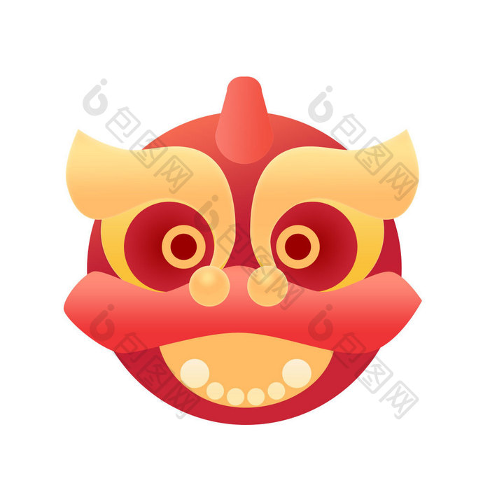 红色拟物春节狮头卡通拟物眨眼icon图标
