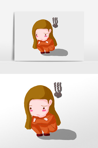 手绘女孩焦虑图片