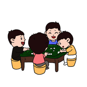 手绘打牌玩麻将男孩图片