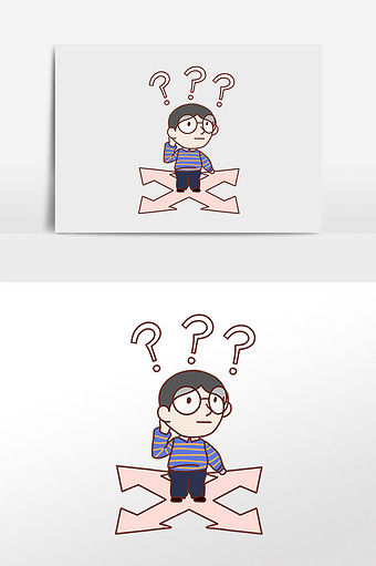 卡通手绘男孩迷路寻找