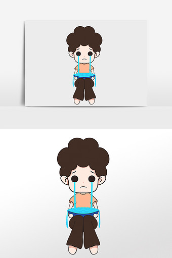 卡通手绘伤心大哭男孩