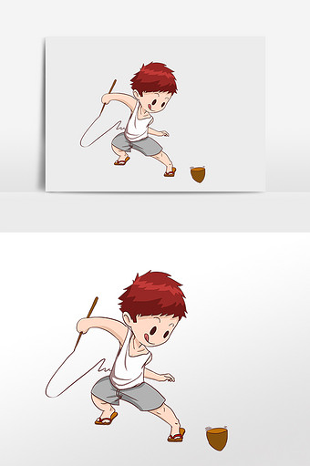 男孩玩耍打陀螺运动