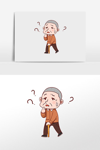 卡通手绘老人迷路