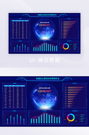 科技感大数据可视化地球web界面UI图片