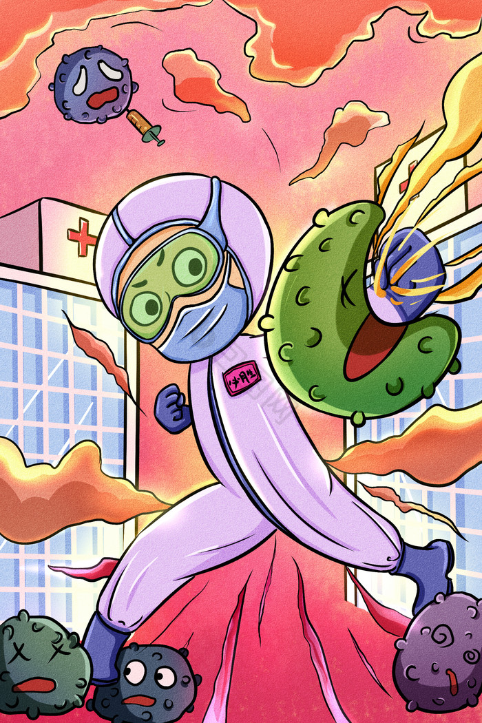 春暖花开抗击疫情插画