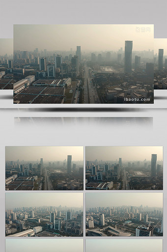 4K航拍冬季雾霾天空下的城市环保类素材图片
