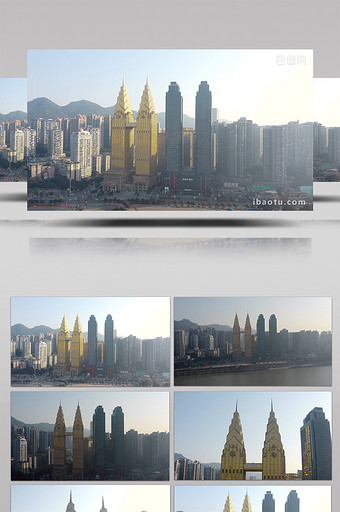 4K航拍重庆地标喜来登双子塔商务大楼图片