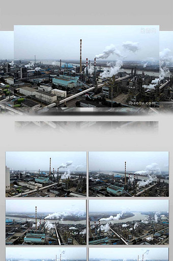 4K航拍化工企业烟囱污染排放化工工业行业图片
