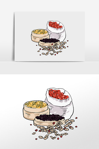 手绘卡通粮油插图