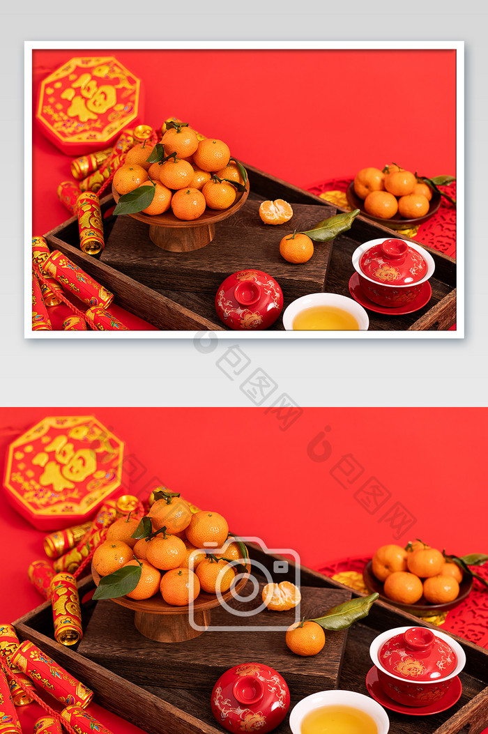 新年春节橘子茶碗中式风格摄影图