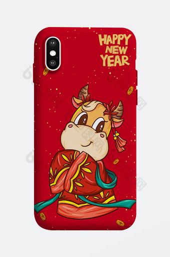 红色可爱牛牛新年快乐手机壳设计图片