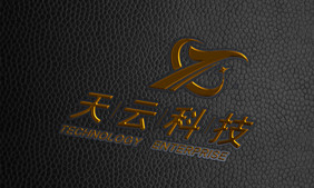 黑色皮质纹理上金铜色渐变logo样机