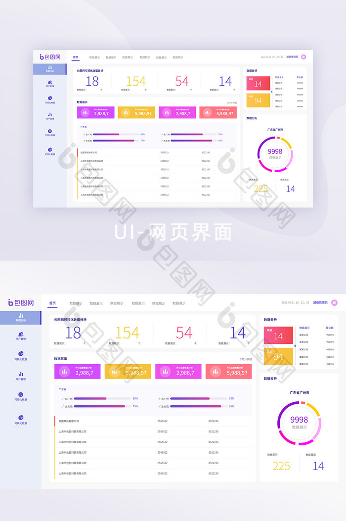 简约扁平化可视化后台管理界面UI网页界面