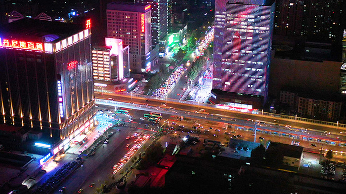 震撼唯美郑州城市商业建筑街道夜景航怕素材