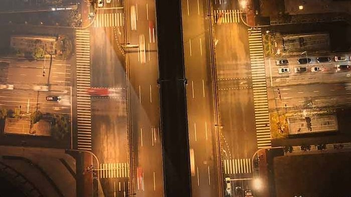 城市车流夜景航拍延时摄影交通车辆通行