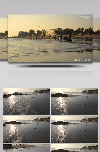 4K唯美逆光黄昏下的海滩图片