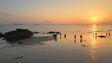 4K唯美厦门黄厝海滩夕阳黄昏