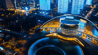 4K震撼夜景航拍杭州CBD城市广场