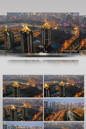 震撼唯美郑州cbd高楼建筑街道航拍素材图片