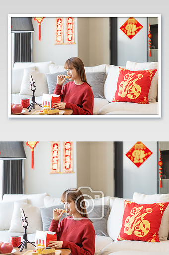 新年春节居家原地过年女生吃鸡腿