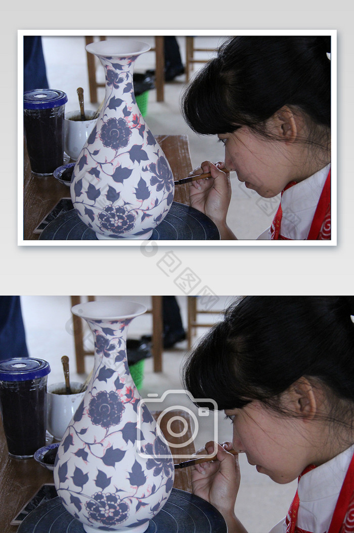 瓷器制作工匠景德镇描绘画画花纹青花女孩图片图片