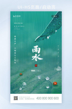 简约意境二十四节气雨水启动页闪屏UI界面