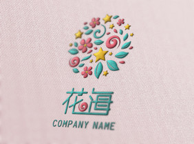 粉色针织布上的彩色艺术logo样机