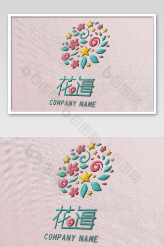 粉色针织布上的彩色艺术logo样机图片
