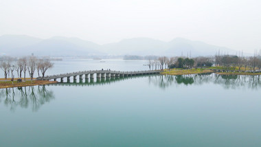 4K唯美航拍宁静杭州湘湖风景区