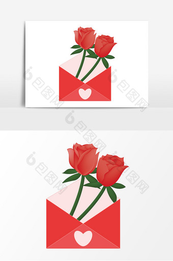 情人节信封玫瑰花矢量素材图片