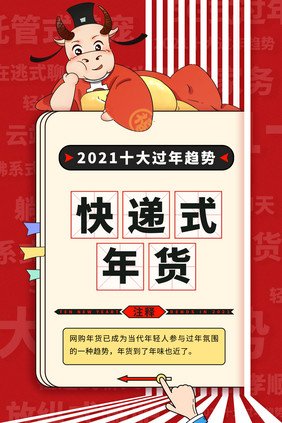 红色创意牛年2021十大过年趋势热点海报