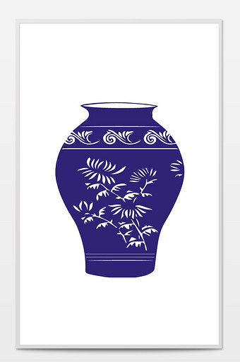 中国风简约青花瓷剪纸装饰图案元素