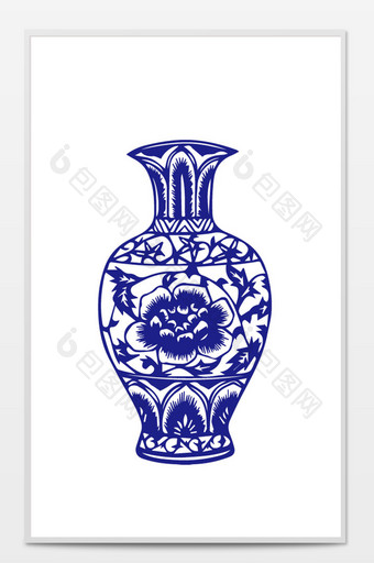 中国风剪纸青花瓷大瓶子装饰元素图片