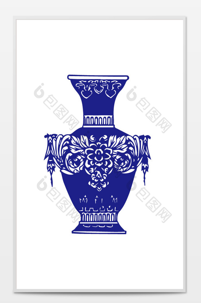 中国风剪纸青花瓷花瓶装饰图案元素