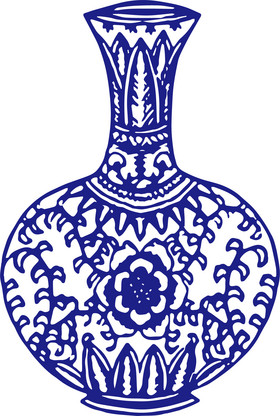 中国风古风青花瓷剪纸瓶子装饰图案元素