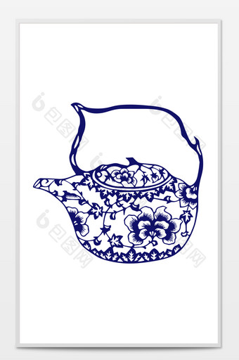 中国风古风青花瓷小茶壶装饰图案元素图片