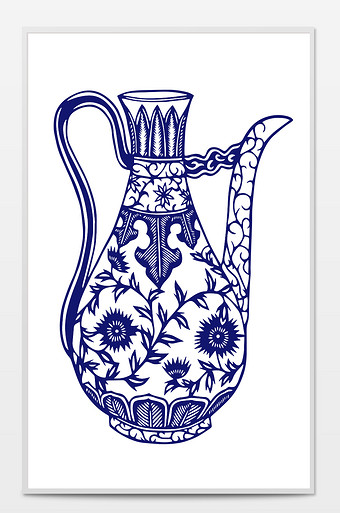 中国风复古青花瓷酒壶剪纸装饰图案元素