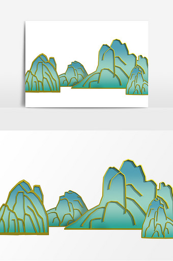 绿色渐变鎏金高山新中式山水元素设计图片