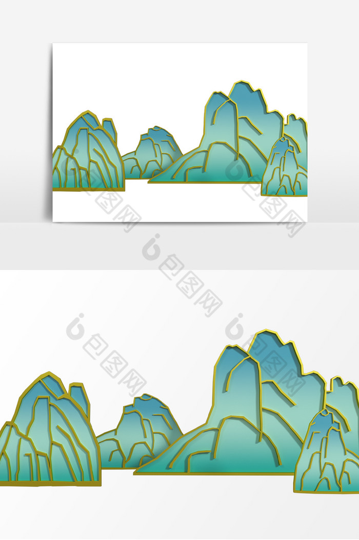 绿色渐变鎏金高山新中式山水元素设计图片图片