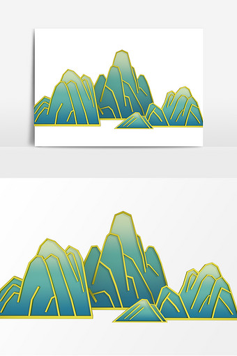 大气文雅渐变鎏金新中式山水元素设计图片