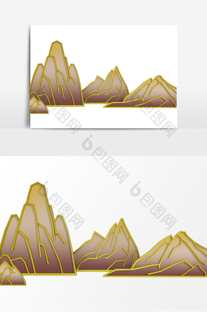 棕色复古鎏金高山新中式山水元素设计