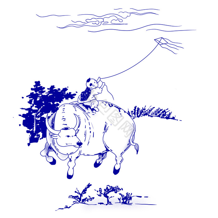 古代青花瓷纹样平步青云